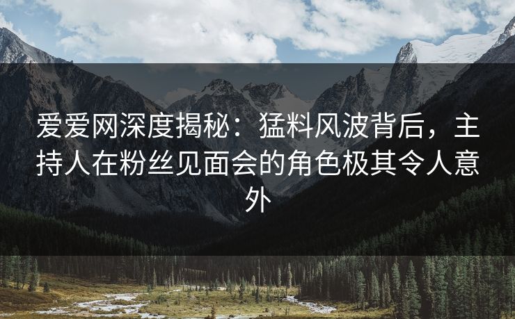 爱爱网深度揭秘：猛料风波背后，主持人在粉丝见面会的角色极其令人意外
