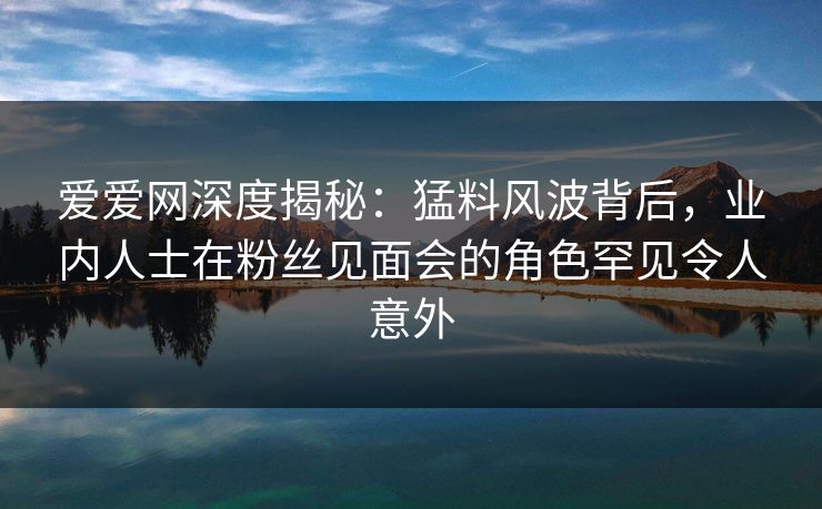 爱爱网深度揭秘：猛料风波背后，业内人士在粉丝见面会的角色罕见令人意外